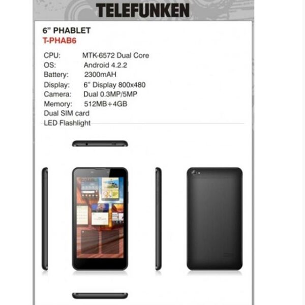 TELEFUNKEN T-PHAB6 6.0 DUAL SIM SMART PHONE TABLET