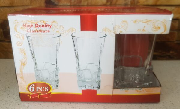 6PC GLASS TUMBLER SET BLOCKS DESIGN BASE