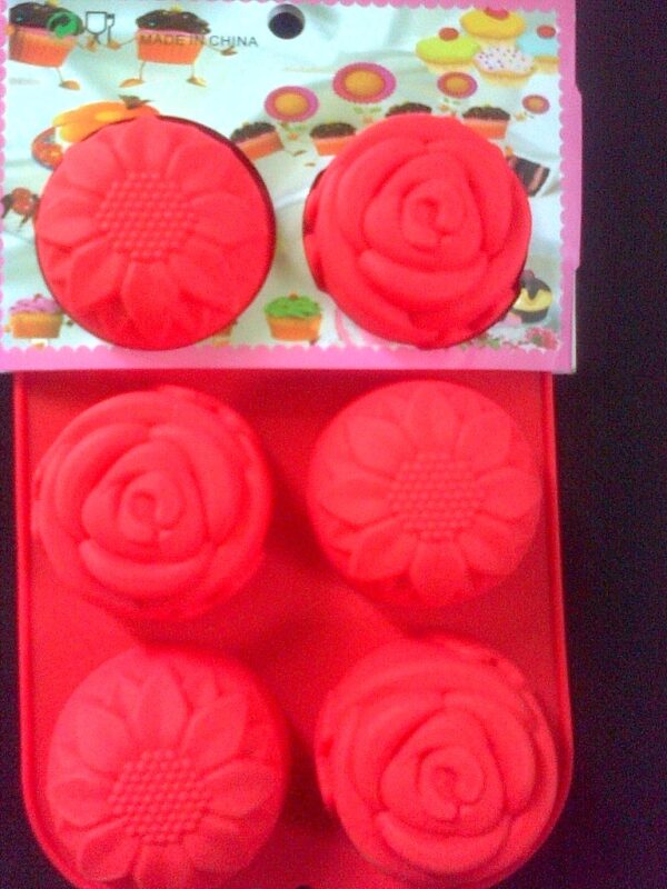 6 CUP SILICONE ROSE AND SUN FLOWER SHAPED CUPCAKE MOULD