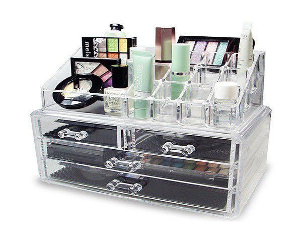 CLEAR COSMETIC ORGANIZER & STORAGE BOX WITH DRAWS AND GRID - Image 4