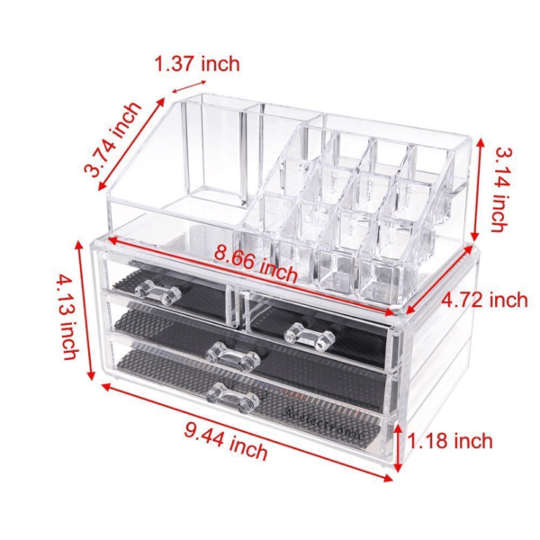 CLEAR COSMETIC ORGANIZER & STORAGE BOX WITH DRAWS AND GRID - Image 7
