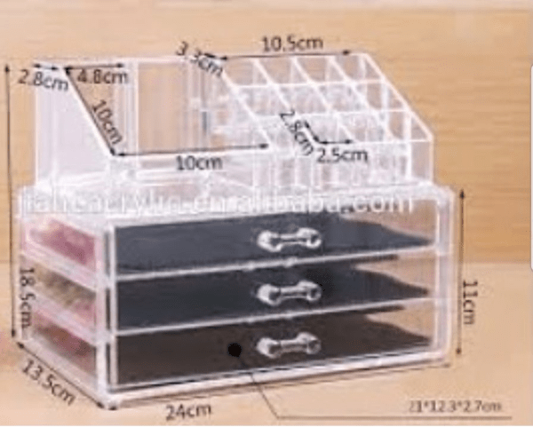 CLEAR COSMETIC ORGANIZER & STORAGE BOX WITH DRAWS AND GRID - Image 8