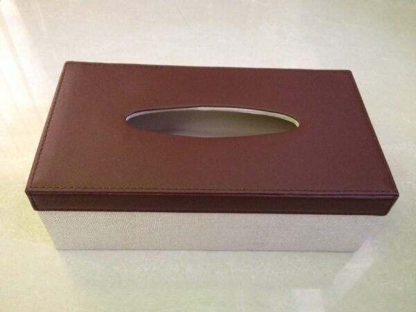 PU LEATHER BROWN & CREAM TISSUE BOX