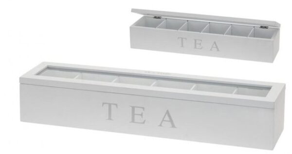 6 COMPARTMENT WHITE WOODEN TEA BOX