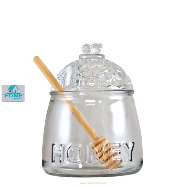 REGENT GLASS HONEY DISPENSER WITH LID & DIPPER, 3 PIECE SET (590ML)