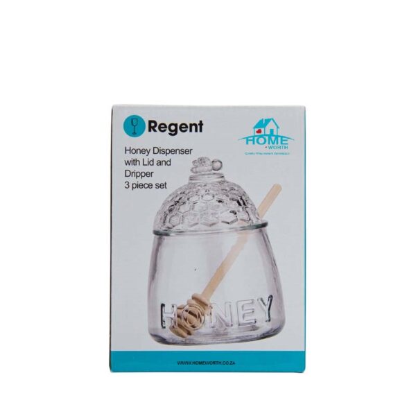 REGENT GLASS HONEY DISPENSER WITH LID & DIPPER, 3 PIECE SET (590ML) - Image 2