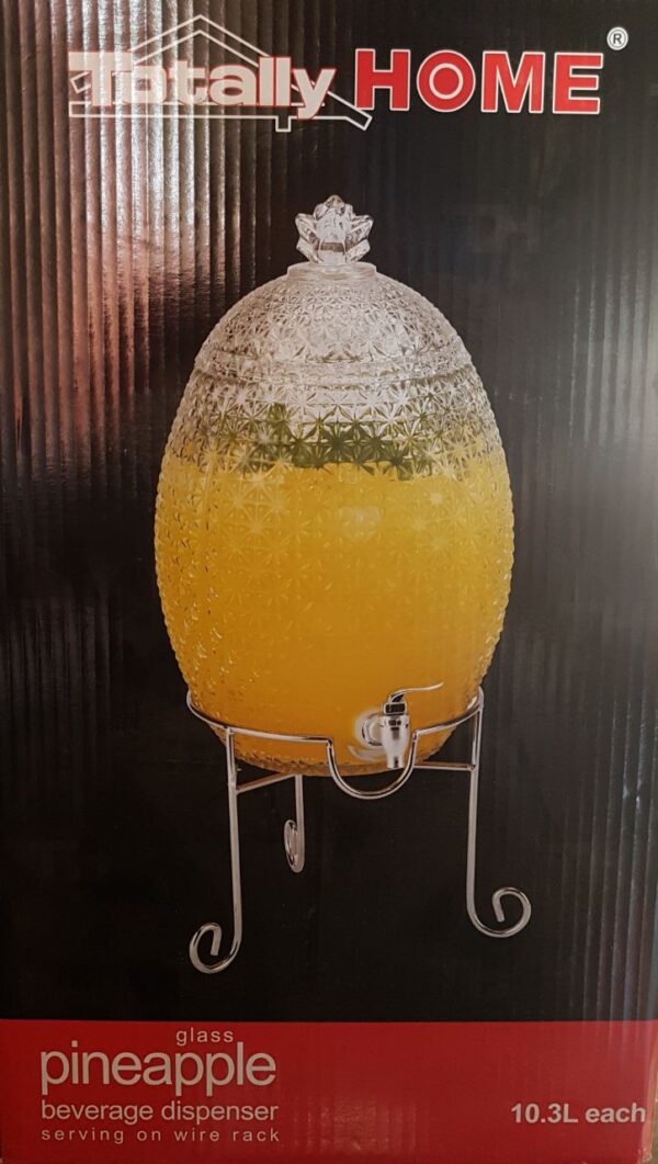 GLASS PINEAPPLE BEVERAGE DISPENSER WITH RACK