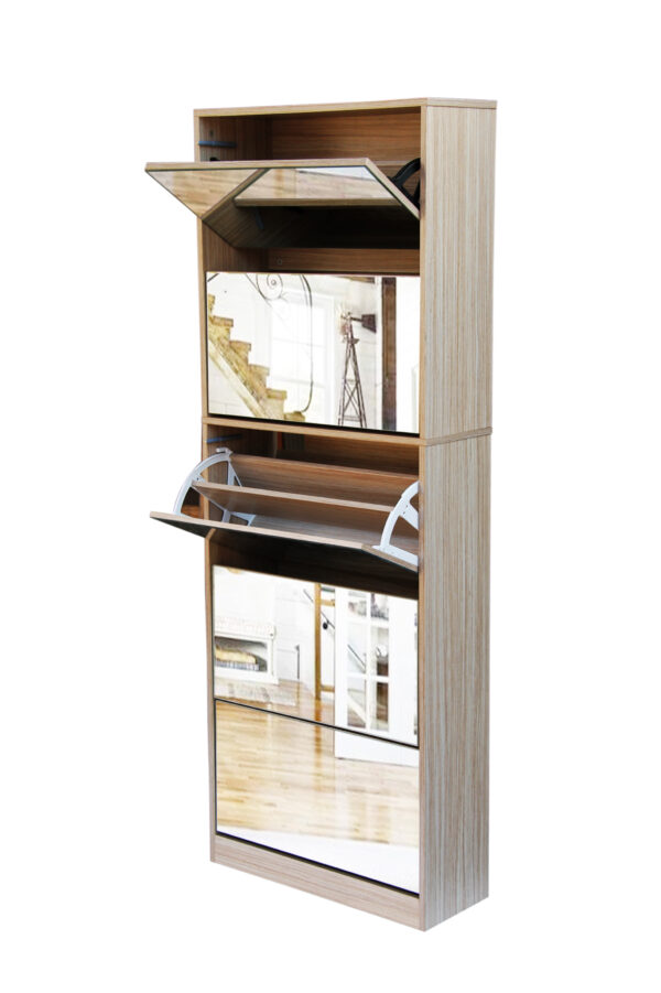 FIVE DOOR DOUBLE CAPACITY MIRROR SHOE CABINET - FINE LIVING - Image 2