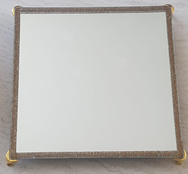 MIRROR TRAY WITH PEDESTALS AND DIAMANTE BORDER - Image 2