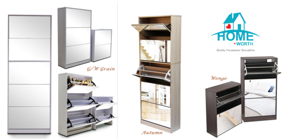 FIVE DOOR DOUBLE CAPACITY MIRROR SHOE CABINET - FINE LIVING