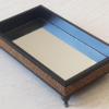 WOODEN MIRROR TRAY WITH PEDESTALS & DIAMANTE BORDER