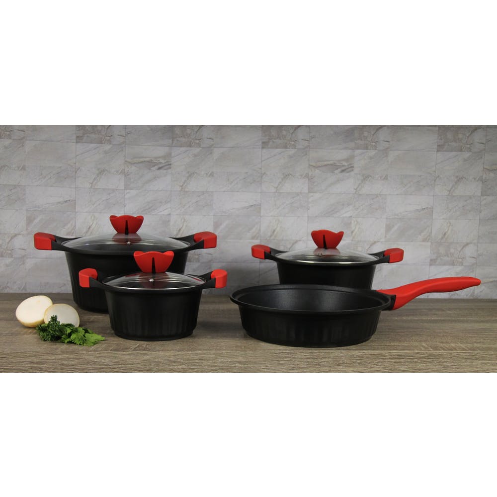 BELLISSIMA COOKWARE EASYGRIP 7PC BLACK & RED