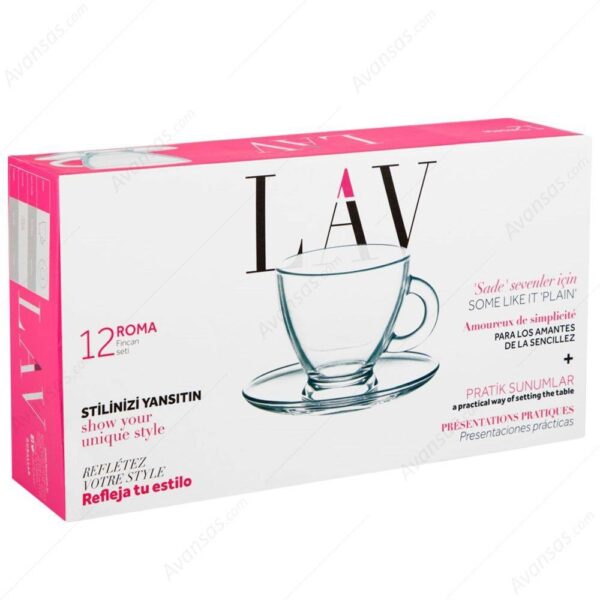 LAV 12PC ROMA GLASS CUP & SAUCER SET - ROM410 ROM275