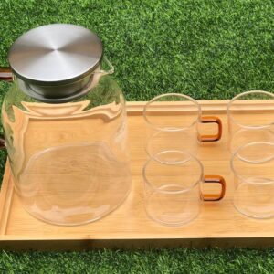 6PC GLASS TEA SET WITH WOODEN TRAY SET
