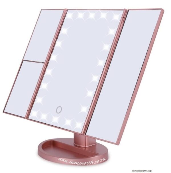 TRI-FOLDED TABLE MAKEUP MIRROR - COSMETIC MAGNIFYING MIRROR - ROSE