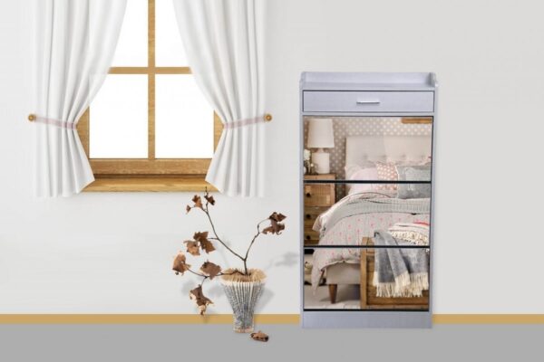 FINE LIVING MIRROR SHOE CABINET - 3 TIER WITH DRAW - MAPLE - Image 2
