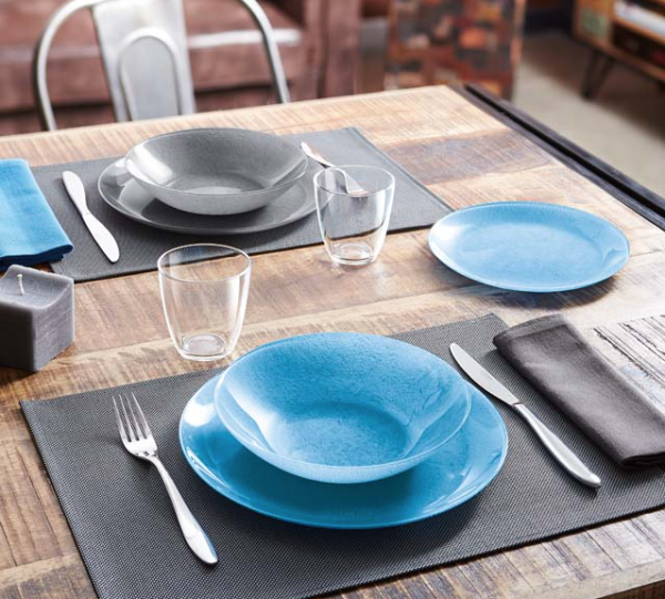LUMINARC LOFT STONY BLUE/GREY TEMPERED GLASS DINNERWARE