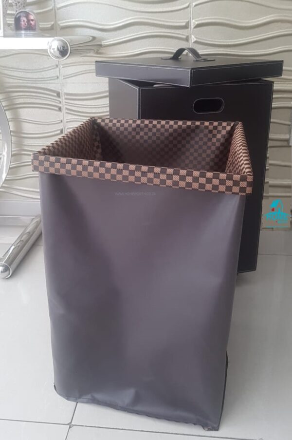 PU LEATHER SQUARE LAUNDRY BIN WITH LID & WHEEL - Image 3