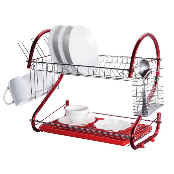 DISH RACK - DOUBLE LAYER RED