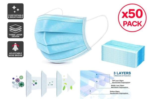 3PLY DISPOSABLE FACE MASKS (BULK)