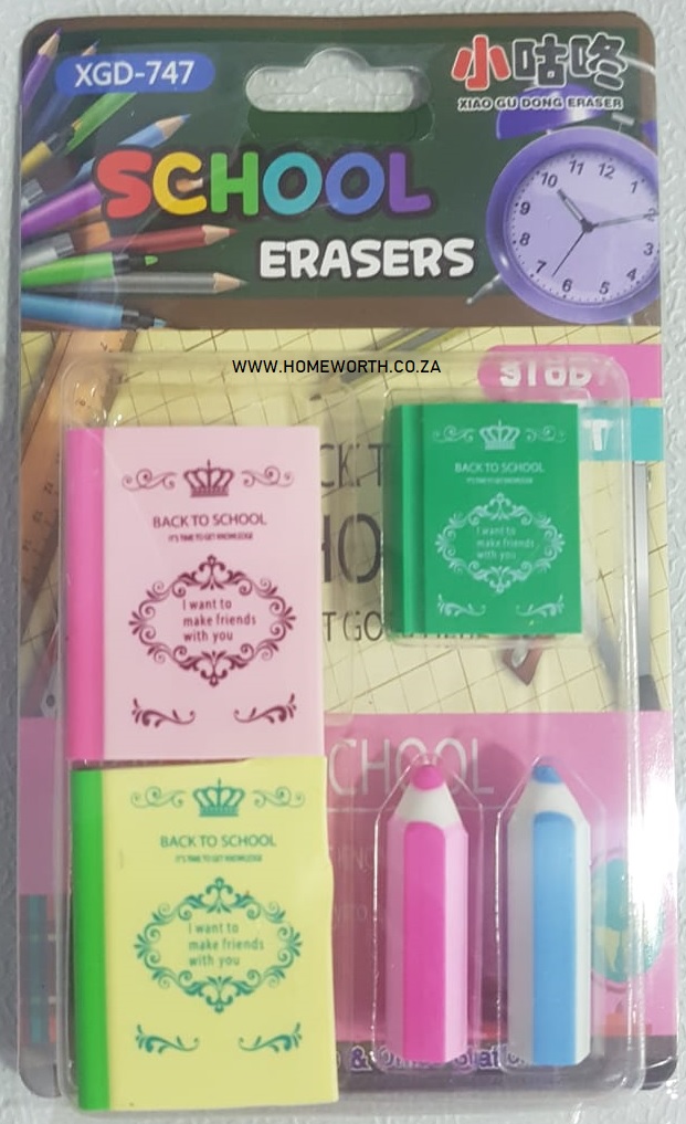 5PC ERASER SET BOOK & PENCIL SHAPE Home Worth