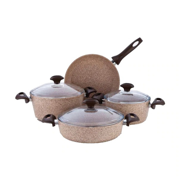 FALEZ CAST ALU CASSEROLE SHALLOW POT WITH GLASS LID - CREAMY GRANITEC