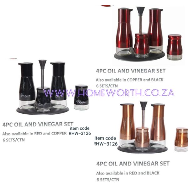 4PC OIL VINEGAR SALT & PEPPER SPICE SET