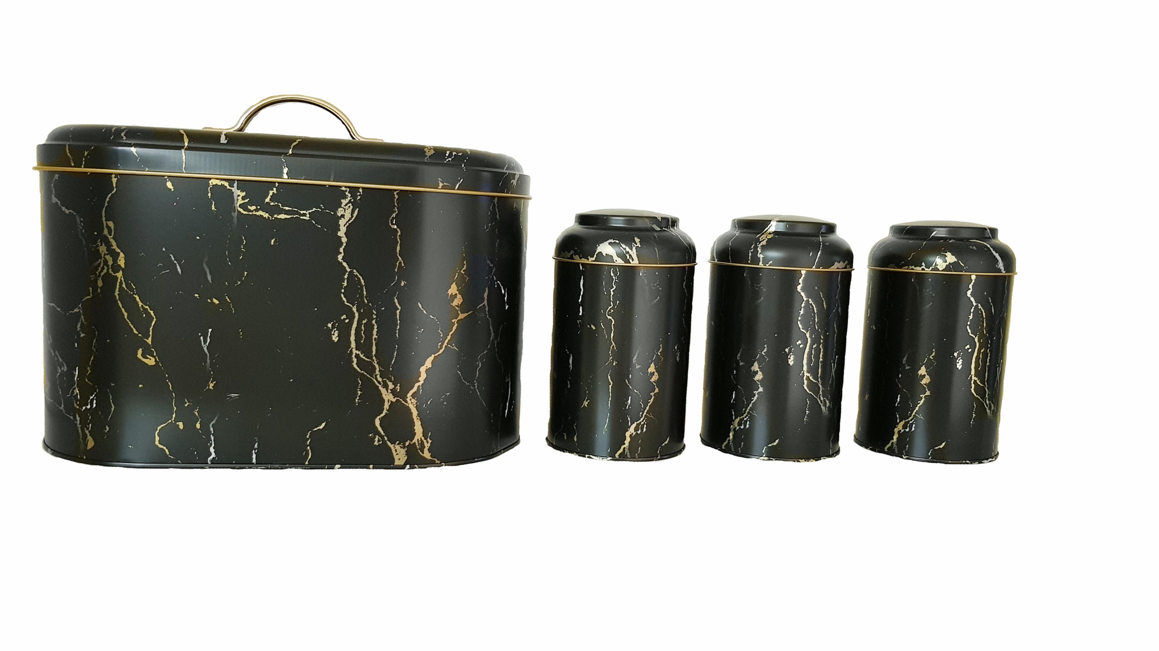 BREADBIN BLACK COLOR WITH 3PCS CANISTER – MARBLE TOUCH - BLACK
